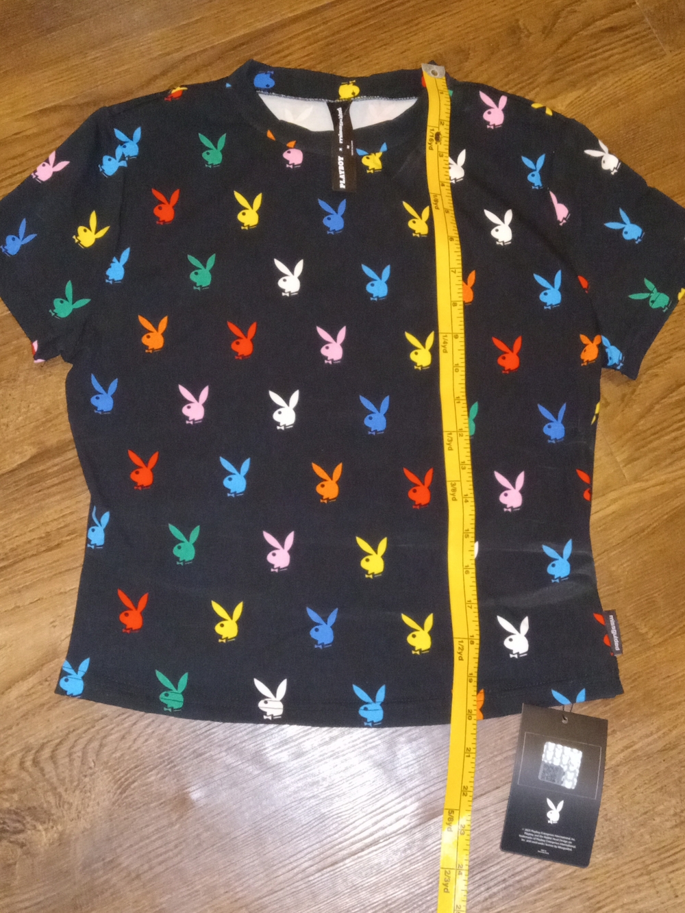 Playboy Bunny On Repeat Missguided + Black Tee with Multicolor Bunny Print